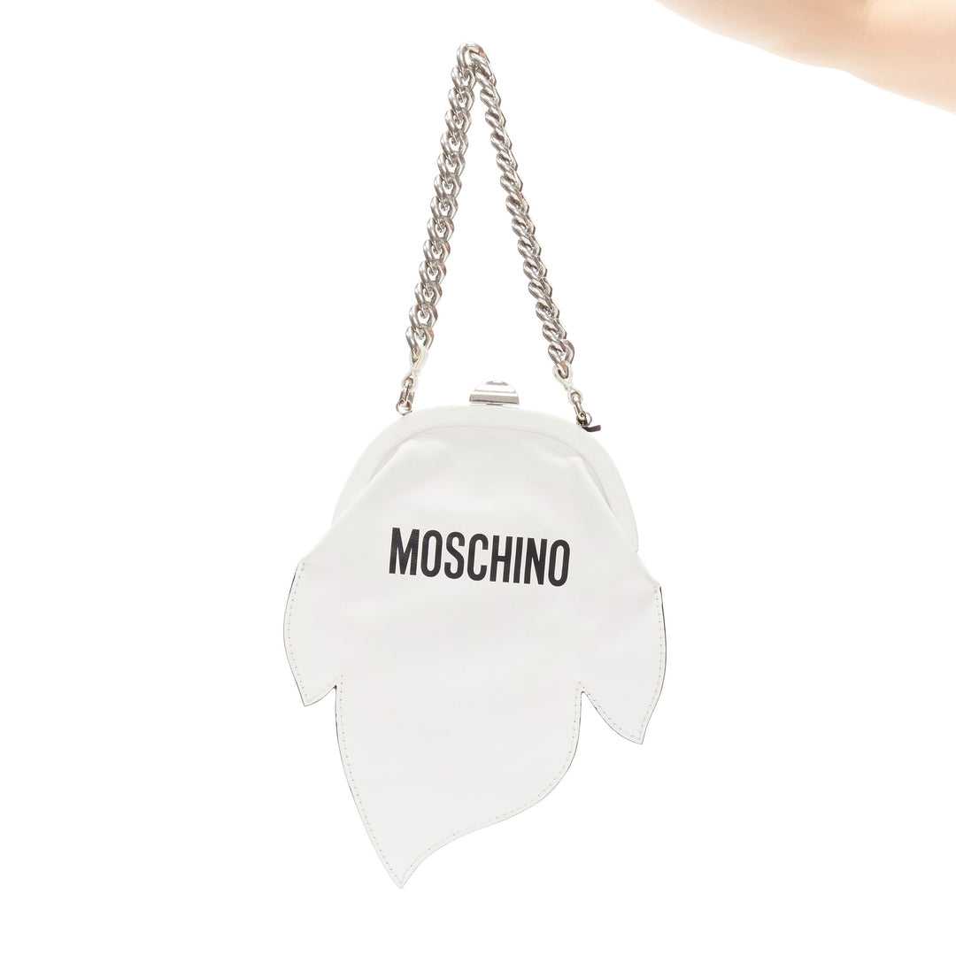 MOSCHINO COUTURE Runway white Friendly Ghost silver chain wrist purse bag
