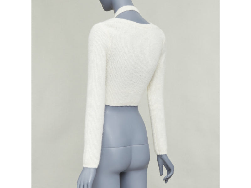 T ALEXANDER WANG cream alpaca blend halter crop deconstructed cardigan S
