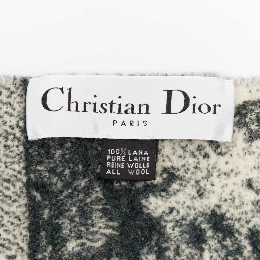 DIOR 2019 Toile De Jouy black cream wool large fringed blanket shawl throw