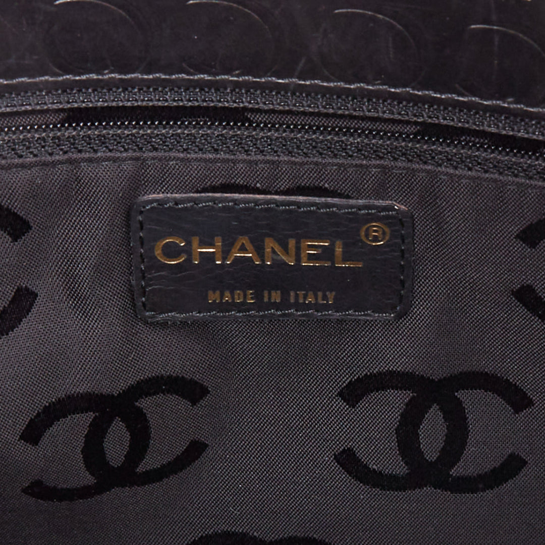 CHANEL Vintage 2002 Chocolate Bar black leather logo embossed chain tote bag