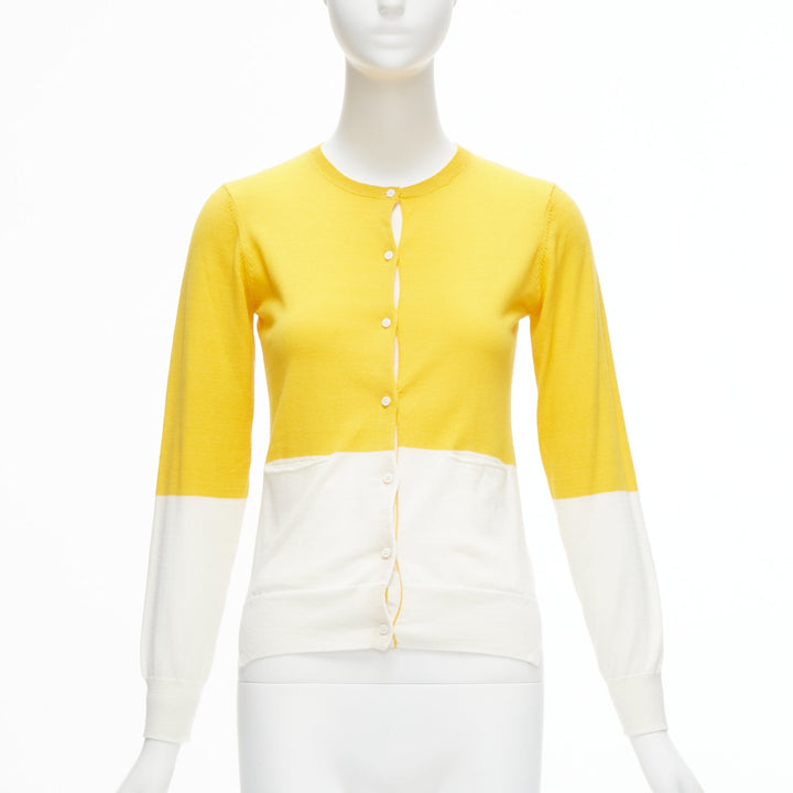 STELLA MCCARTNEY yellow white colorblock cotton pocketed cardigan sweater 12y