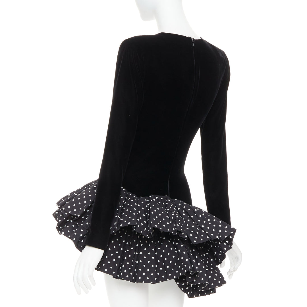 ALEXANDRE VAUTHIER AW2023 Runway black velvet polka dot mini dress