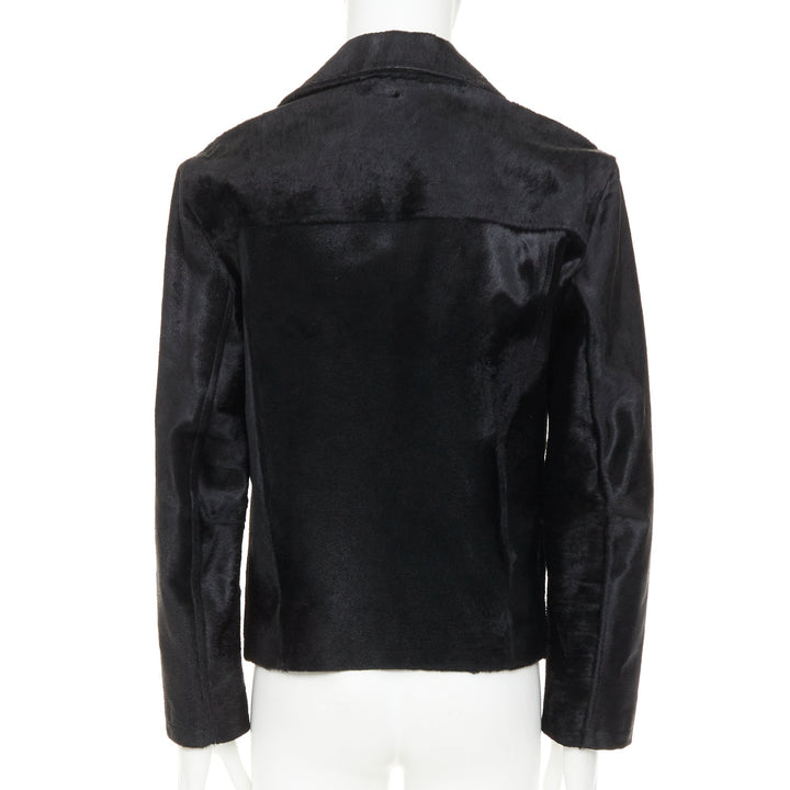 PRADA 1990s Vintage black horsehair leather pocketed boxy minimal jacket IT48 M