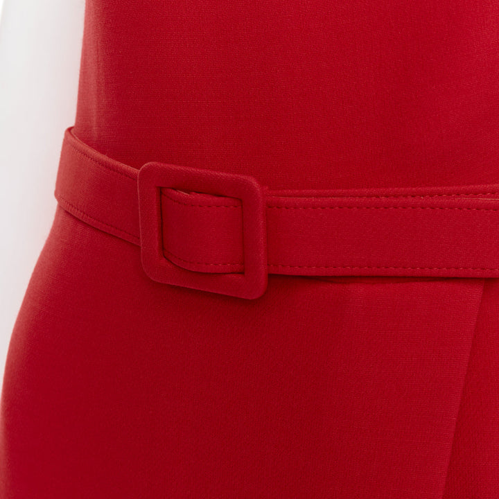 OSCAR DE LA RENTA R19 red wool silk cap sleeve belted sheath dress US8 L