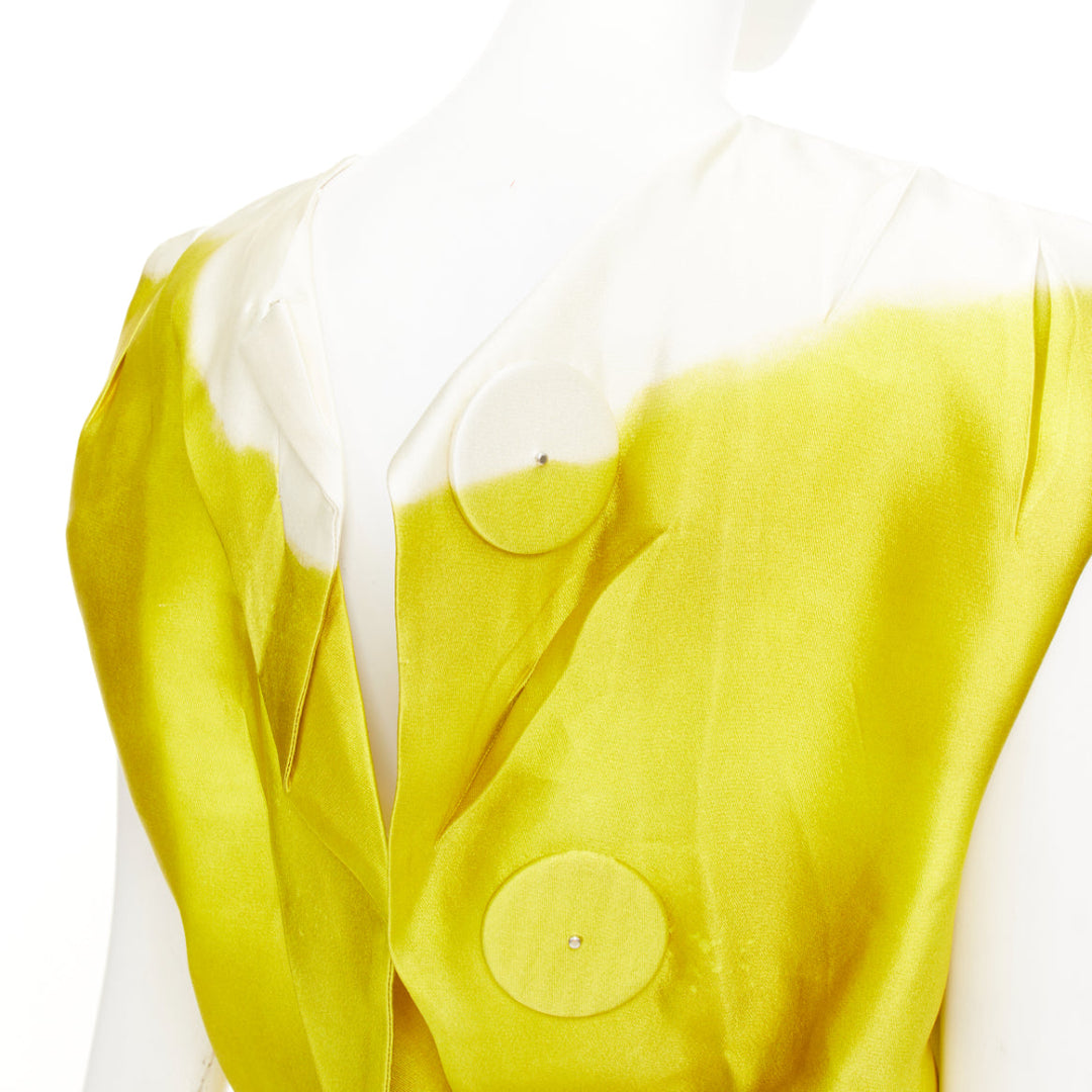 PRADA 2023 Runway yellow printed tie dye open back creased top blouse IT36 XXS