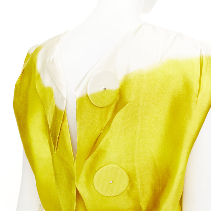 PRADA 2023 Runway yellow printed tie dye open back creased top blouse IT36 XXS