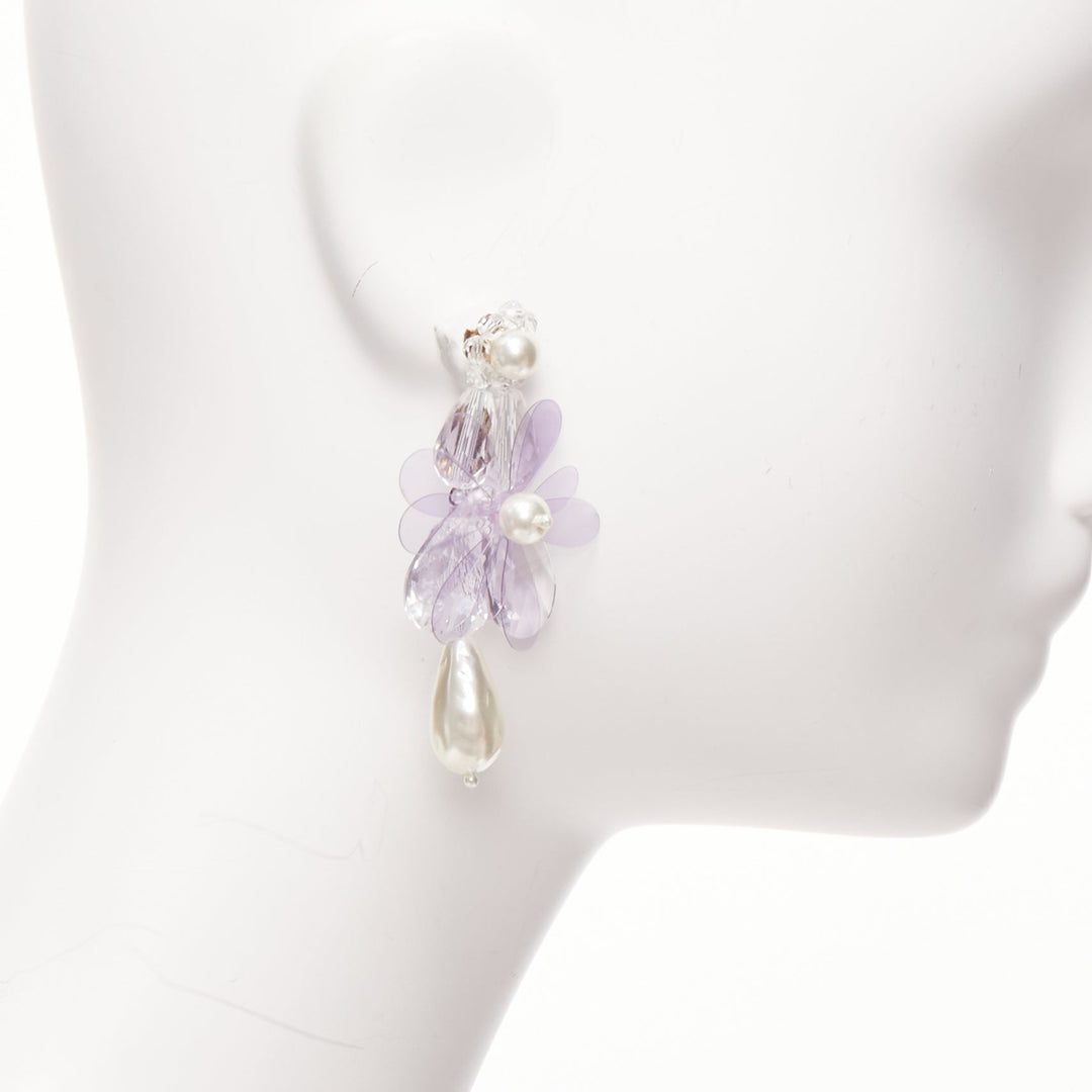SIMONE ROCHA lilac purple plastic flower drop faux pearl pin earrings