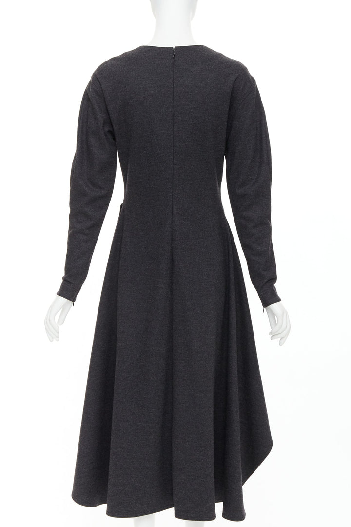 OLD CELINE 2017 Phoebe Philo dark grey wool blend hi low hem dress FR36 S