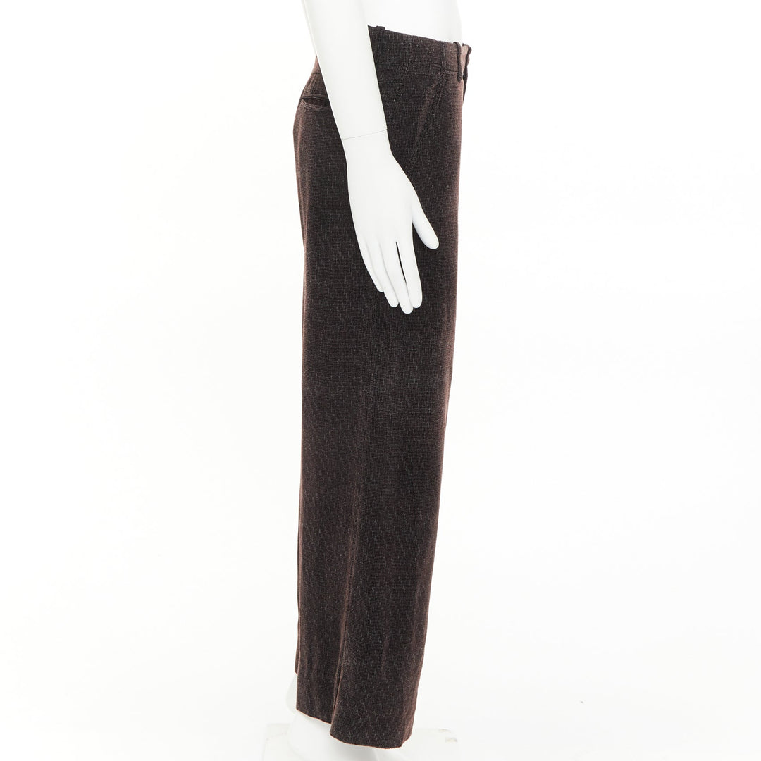 GIORGIO ARMANI dark brown grey velvet textured  wide leg cropped pants IT46 S