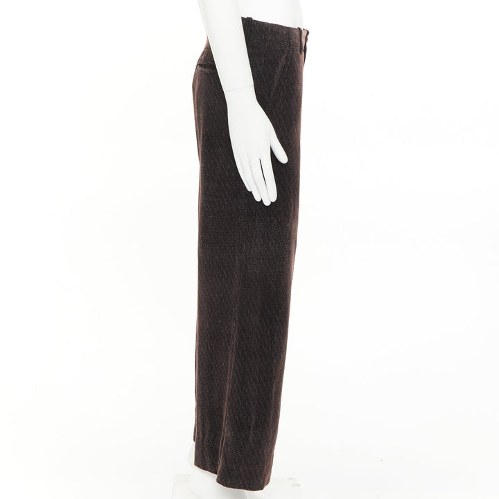 GIORGIO ARMANI dark brown grey velvet textured  wide leg cropped pants IT46 S