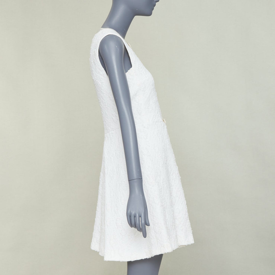 GIAMBATTISTA VALLI white flora boucle silk bow fit flare mini dress IT40 XS