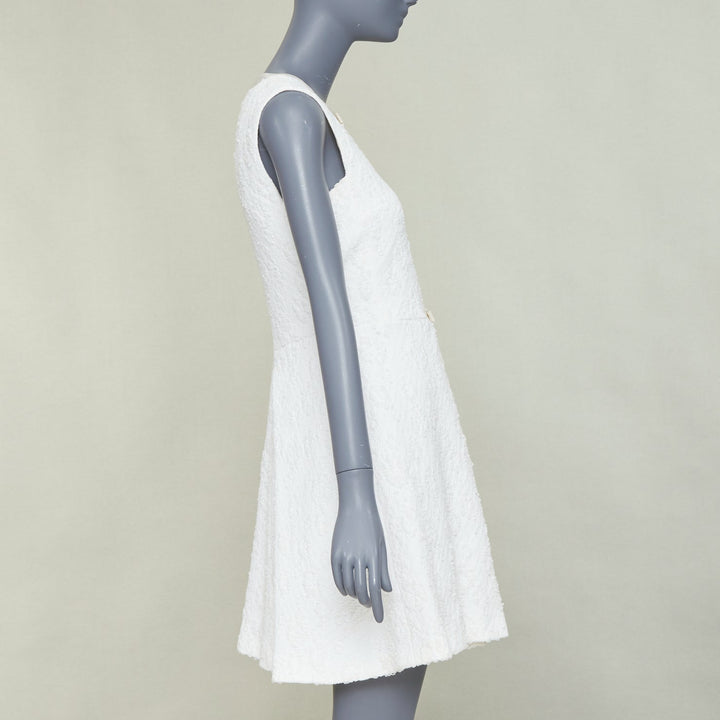 GIAMBATTISTA VALLI white flora boucle silk bow fit flare mini dress IT40 XS
