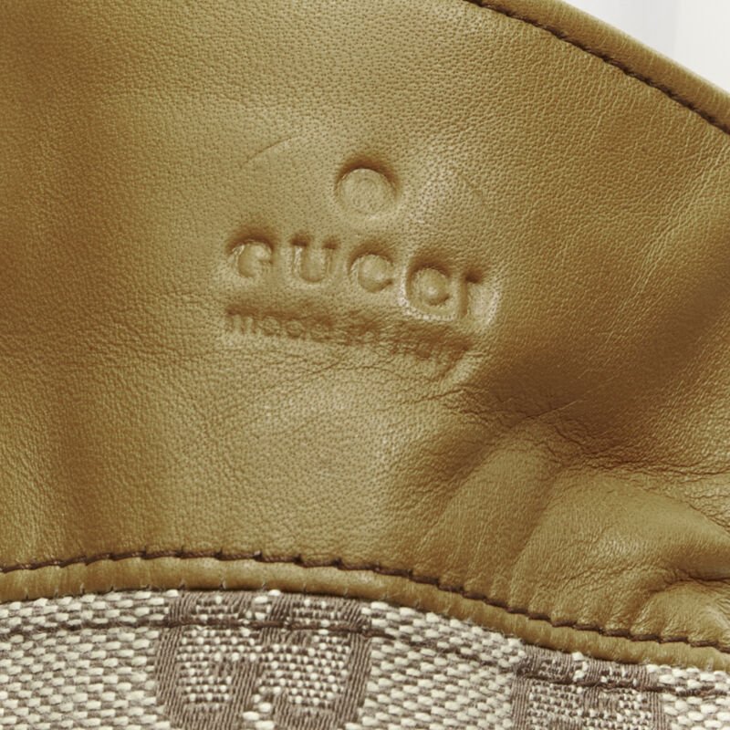 GUCCI GG monogram canvas brown leather trim cashmere lined glove Size 7