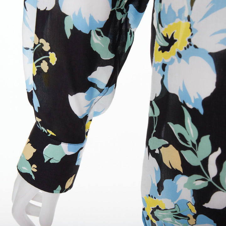 TOM FORD blue yellow black floral print lyocell button up relaxed shirt IT38 XS
