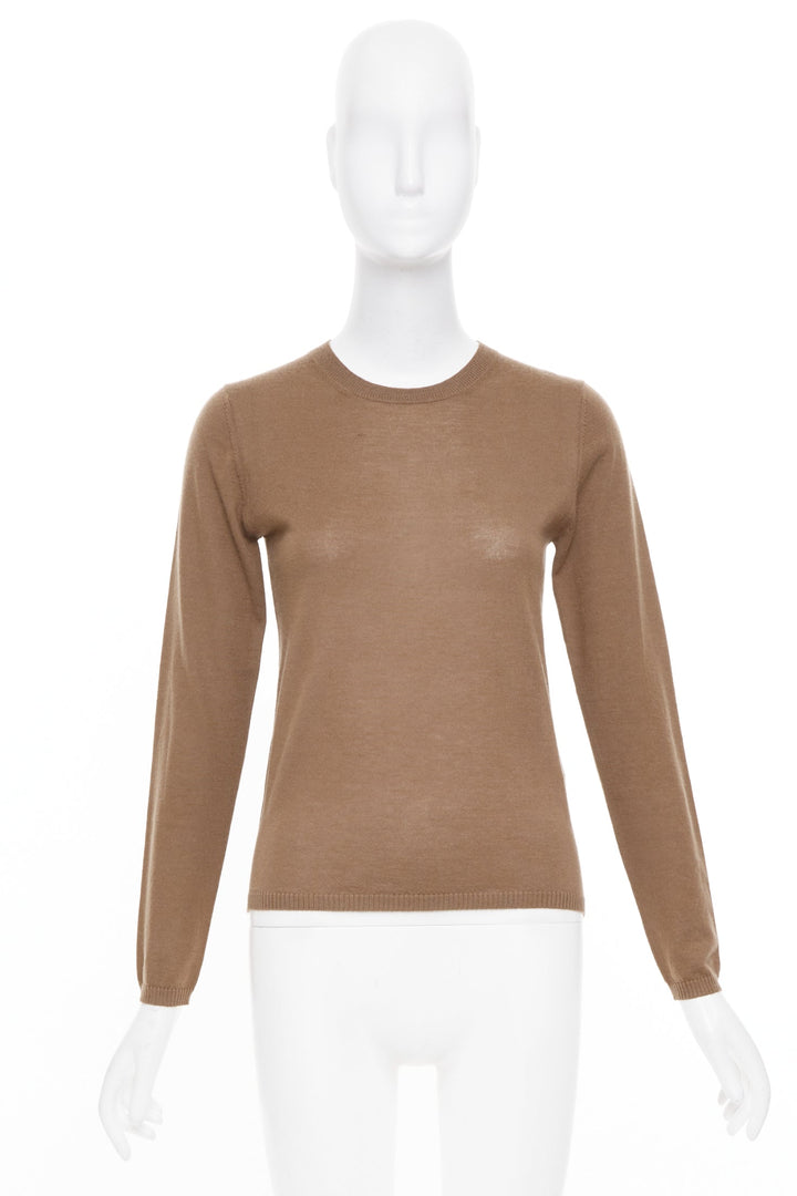 MAX MARA brown lightweight pure cashmere crew neck long sleeve sweater top S