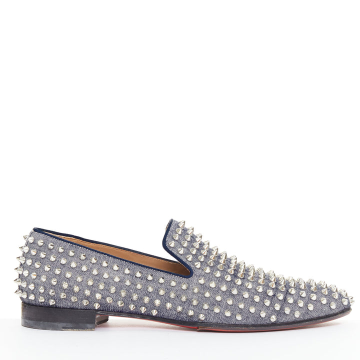 CHRISTIAN LOUBOUTIN Dandelion Spikes blue denim silver spike stud  loafer EU43