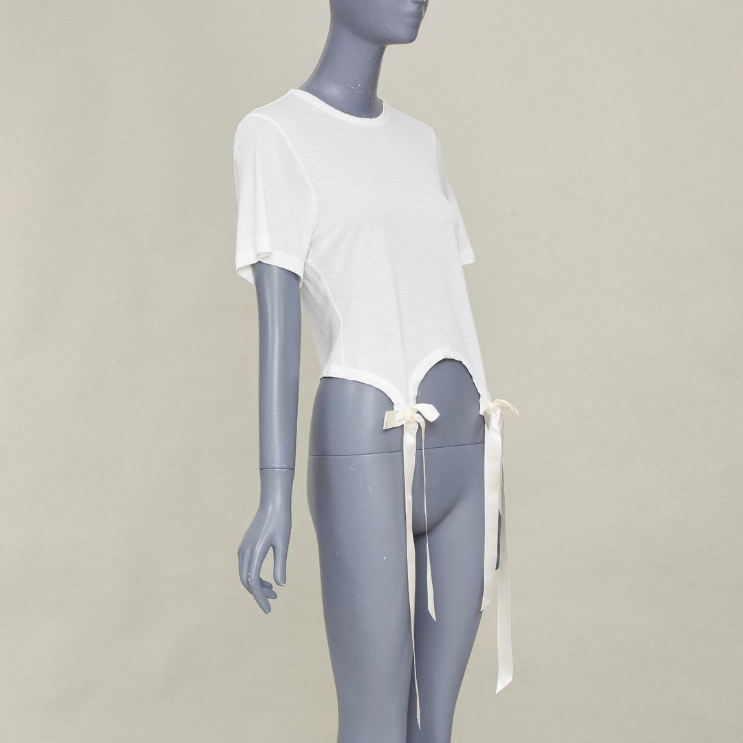 SIMONE ROCHA 2024 Bow Tails Easy ivory fine jersey curved hem bow top shirt S