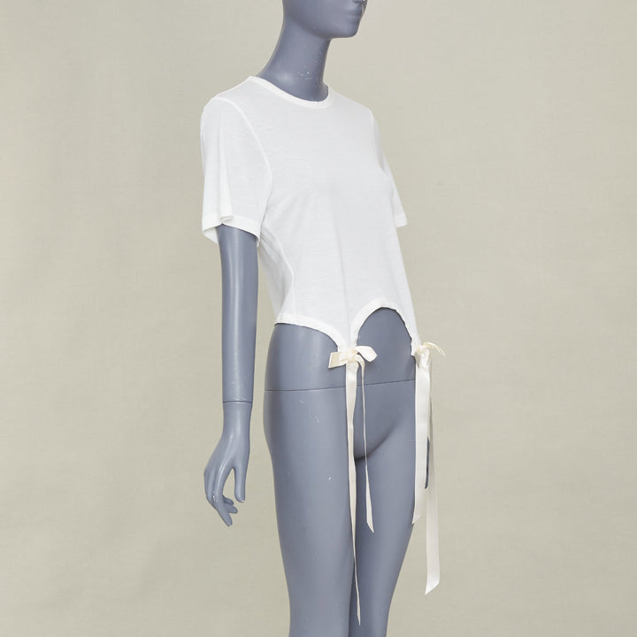 SIMONE ROCHA 2024 Bow Tails Easy ivory fine jersey curved hem bow top shirt S