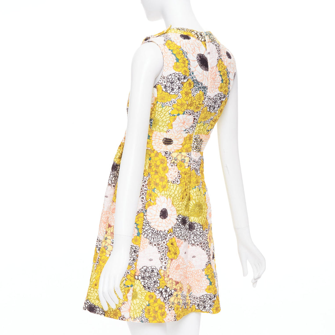 GIAMBA  GIAMBATTISTA VALLI yellow white quilted floral cocktail dress IT40 XS