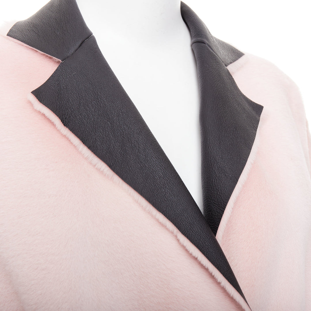 OLD CELINE Phoebe Philo 2015 baby pink lamb shearling leather collar coat FR40 L