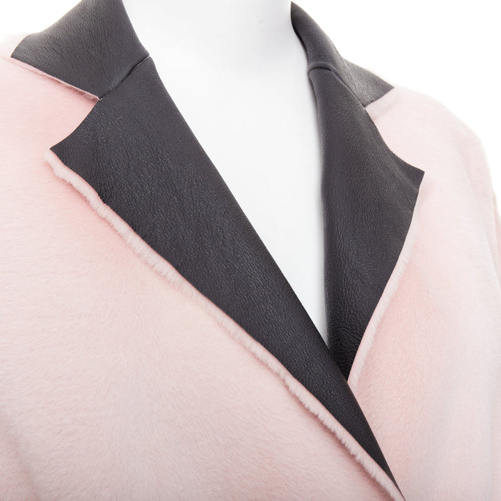 OLD CELINE Phoebe Philo 2015 baby pink lamb shearling leather collar coat FR40 L