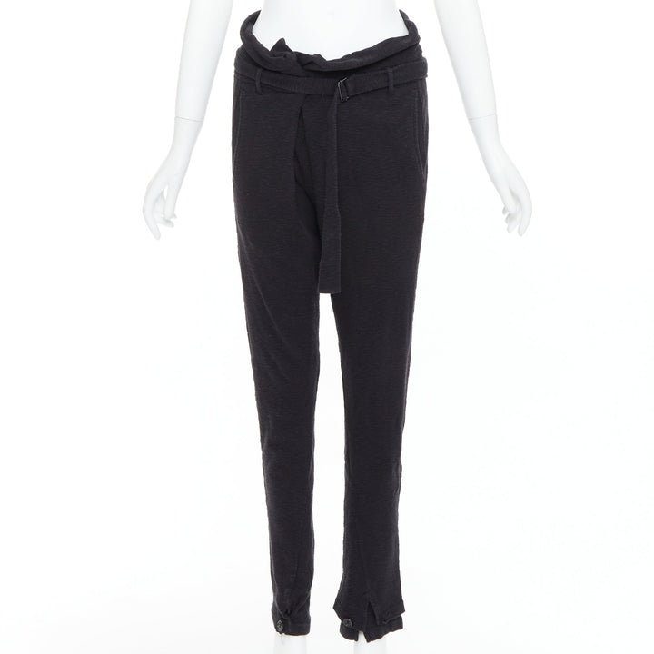 ANN DEMEULEMEESTER black cotton wool knit belted tapered pants S