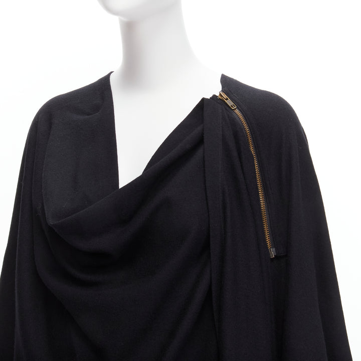 ISSEY MIYAKE 1980s Vintage black wool side zip draped cowl neck coat JP9