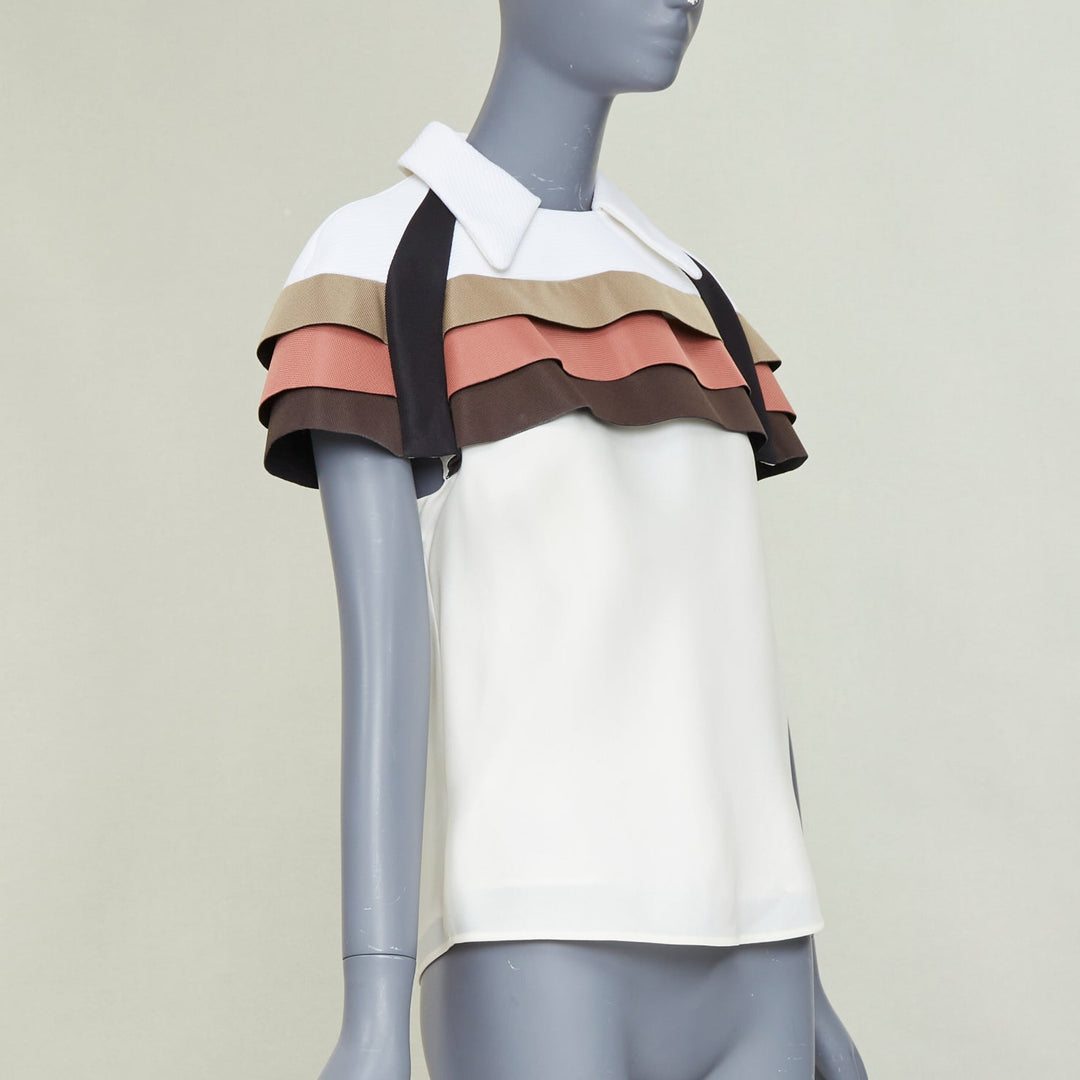 LOUIS VUITTON 2017 Runway scuba cape tricolor nylon ruffle collared top FR38 M