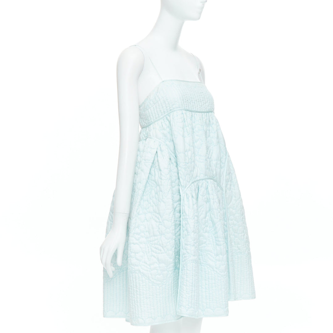 CECILIE BAHNSEN pastel mint blue overstitch applique babydoll dress UK6 XS