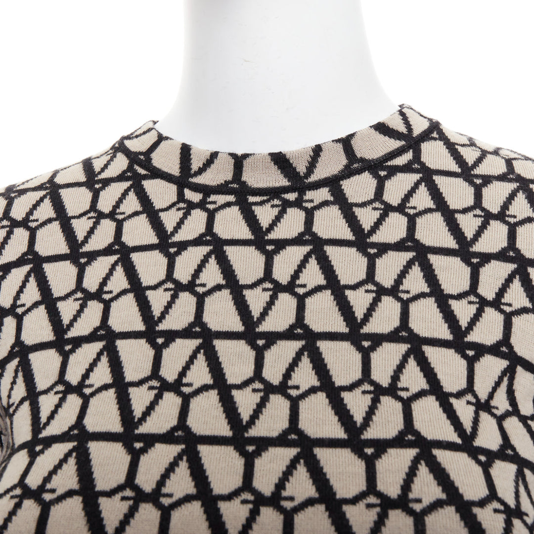 VALENTINO 2023 Toile Iconographe beige black 100% wool crop sweater top S