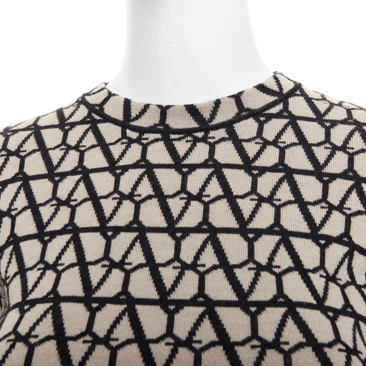 VALENTINO 2023 Toile Iconographe beige black 100% wool crop sweater top S