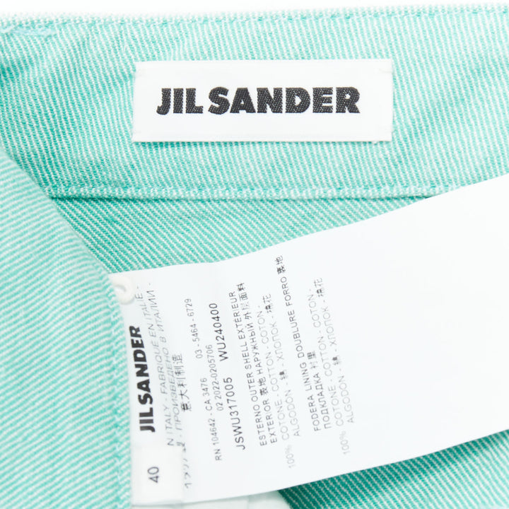 JIL SANDER washed green cotton frayed hem wide leg jeans FR40 S