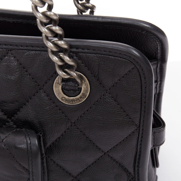 CHANEL Small Casual Riviera Zip black leather ruthenium CC chain shoulder bag