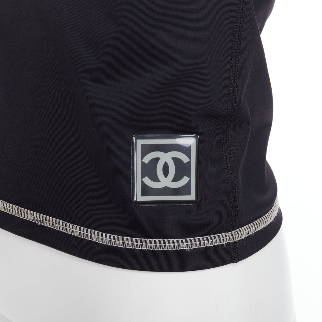 CHANEL SPORT 04P black grey CC logo patch half zip cycling top FR40 L