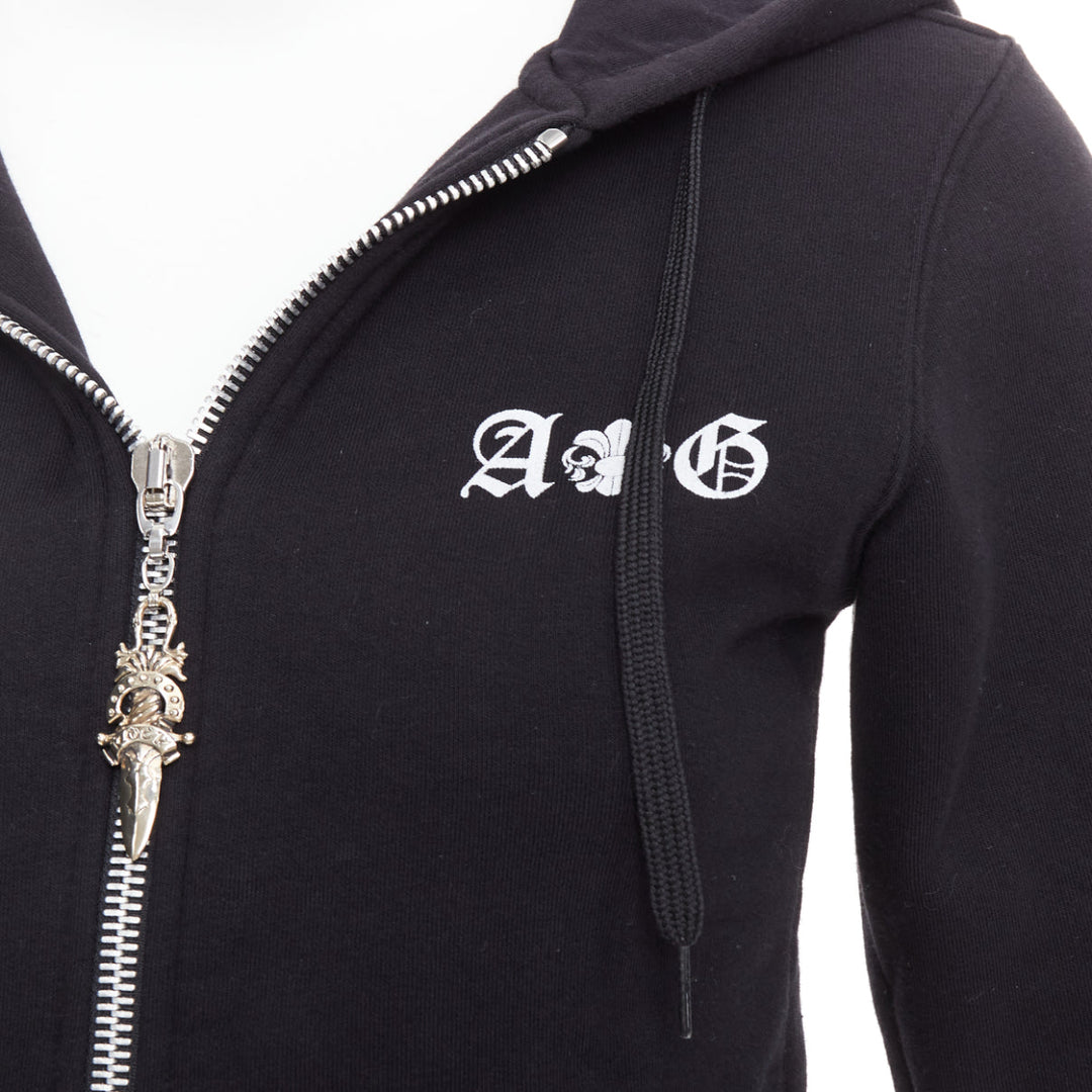 A&G Rock n Roll Couture Amal Guessou black 925 silver dagger crop hoodie S