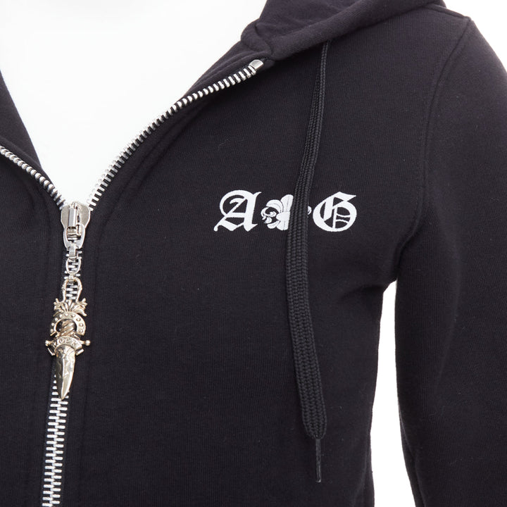 A&G Rock n Roll Couture Amal Guessou black 925 silver dagger crop hoodie S