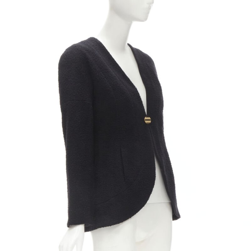 CHANEL 19A black wool boucle gold round shoulder cocoon jacket FR38 M