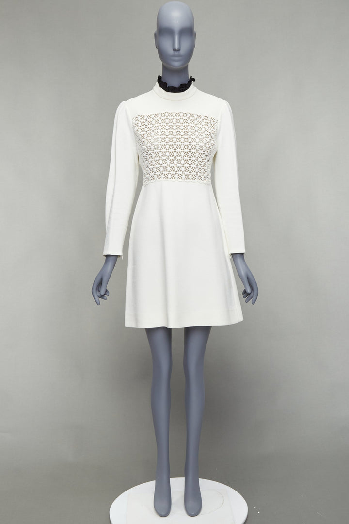 GIAMBATTISTA VALLI cream crepe embroidery ruffle collar dress IT42 M