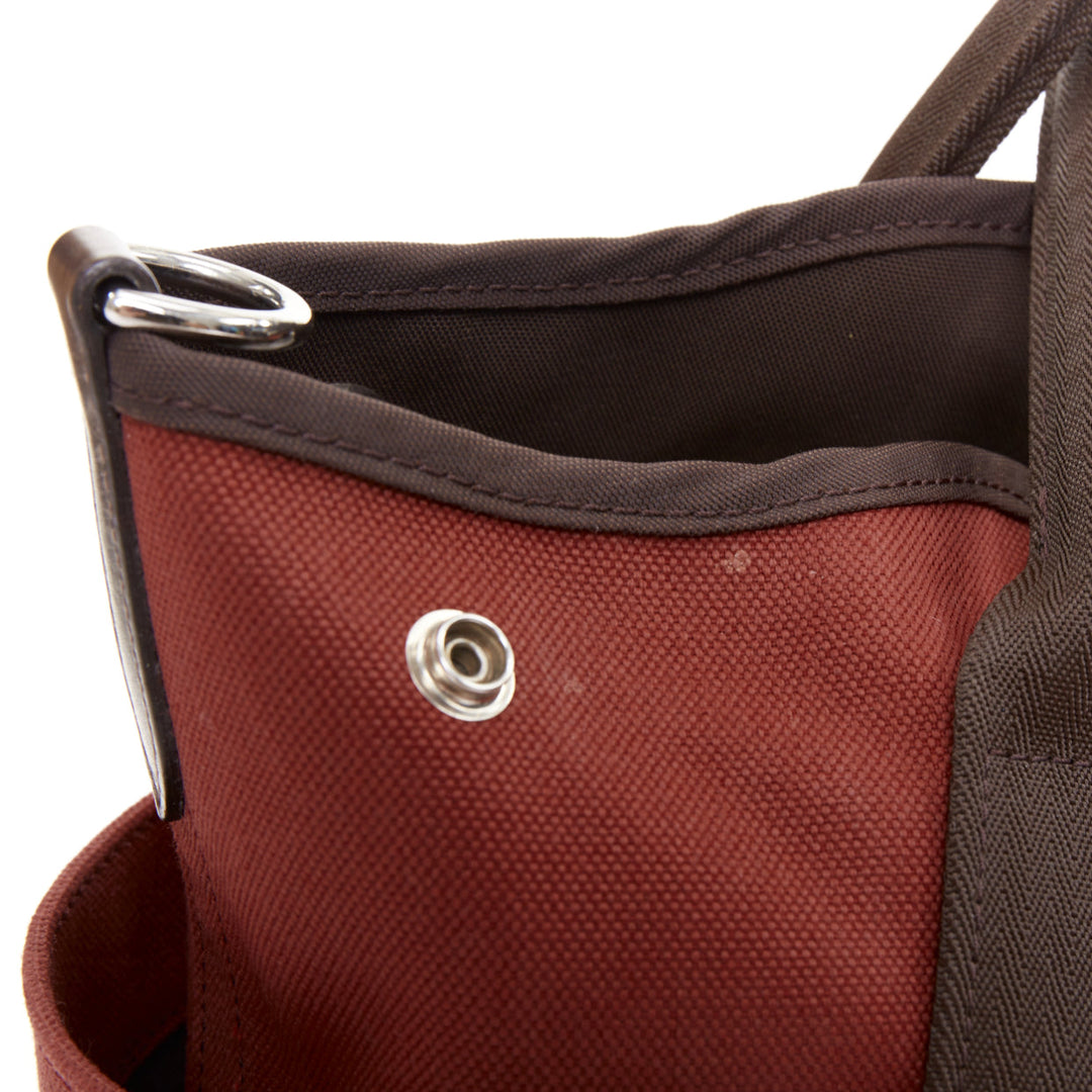 HERMES Sac de Panage Groom burgundy brown canvas logo tote bag