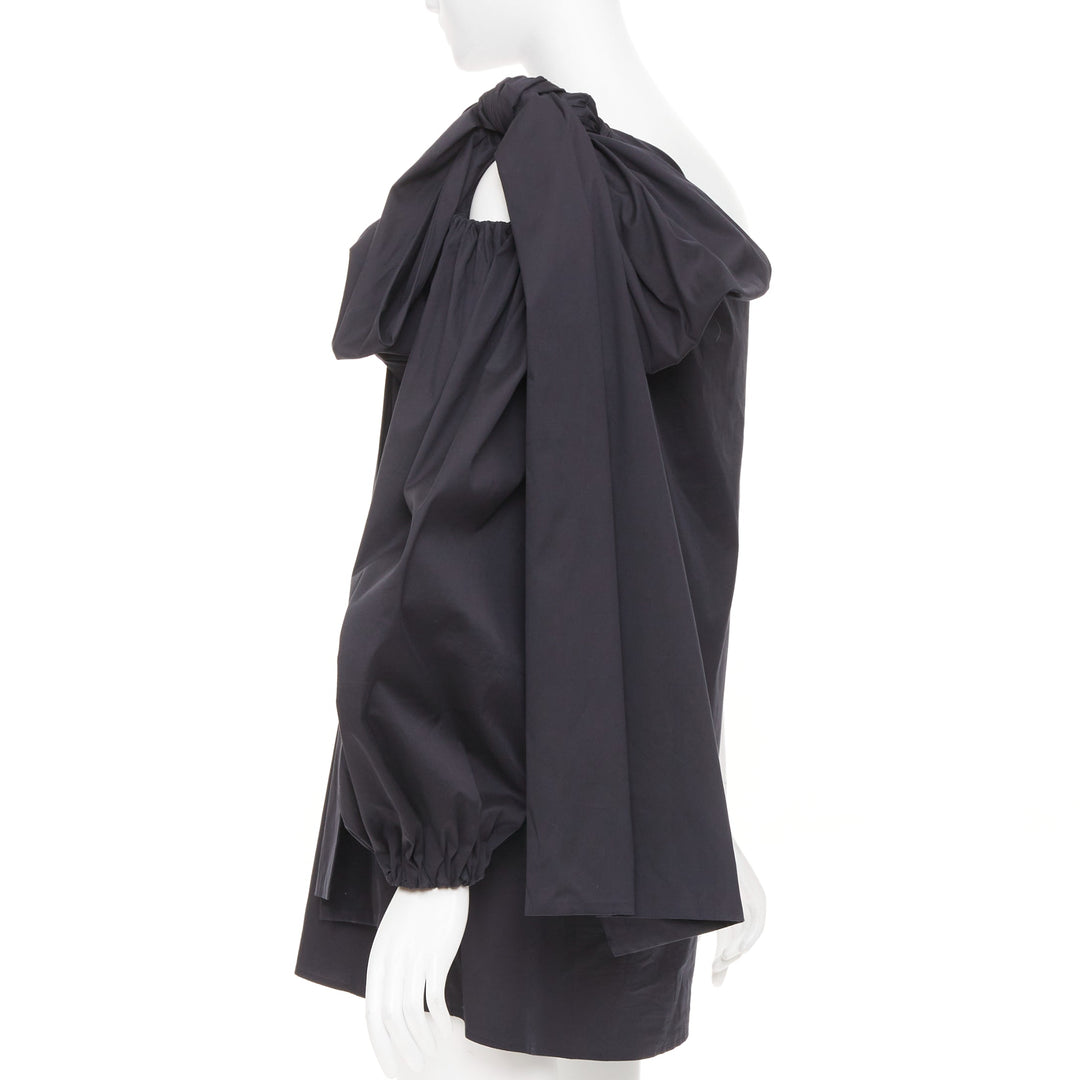 BERNADETTE Lucette black asymmetric one shoulder puff sleeve dress IT36 XXS