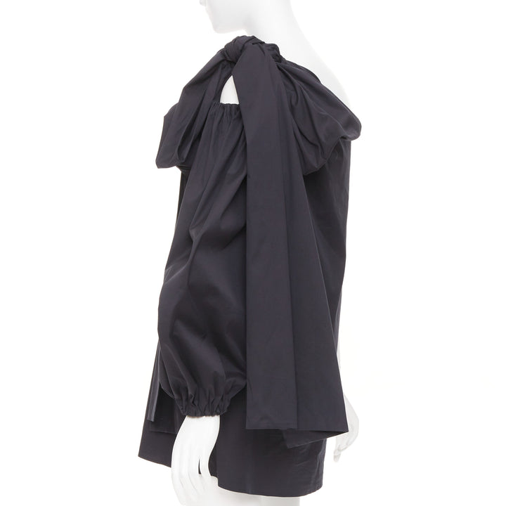 BERNADETTE Lucette black asymmetric one shoulder puff sleeve dress IT36 XXS