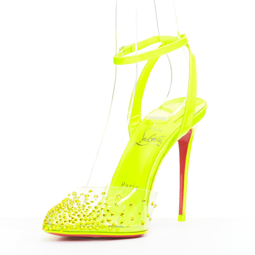 CHRISTIAN LOUBOUTIN Spikaqueen 100 yellow PVC strass degrade pump EU36.5 US6.5