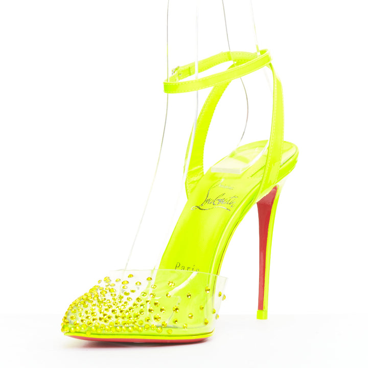 CHRISTIAN LOUBOUTIN Spikaqueen 100 yellow PVC strass degrade pump EU36.5 US6.5