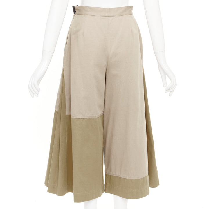 LOEWE 2018 switchable side pleated panel beige khaki colorblock culottes FR34 XS