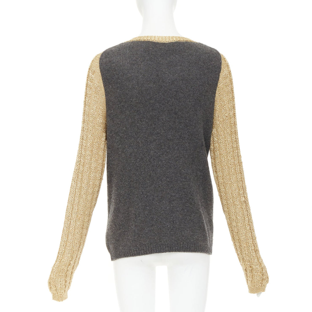 MARNI 2010 gold metallic cable knit front grey contrast back cardigan IT40 S
