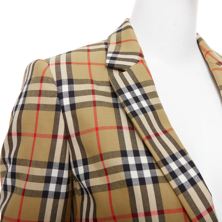 BURBERRY 100% wool brown House Check single breasted blazer jacket IT36 XXS