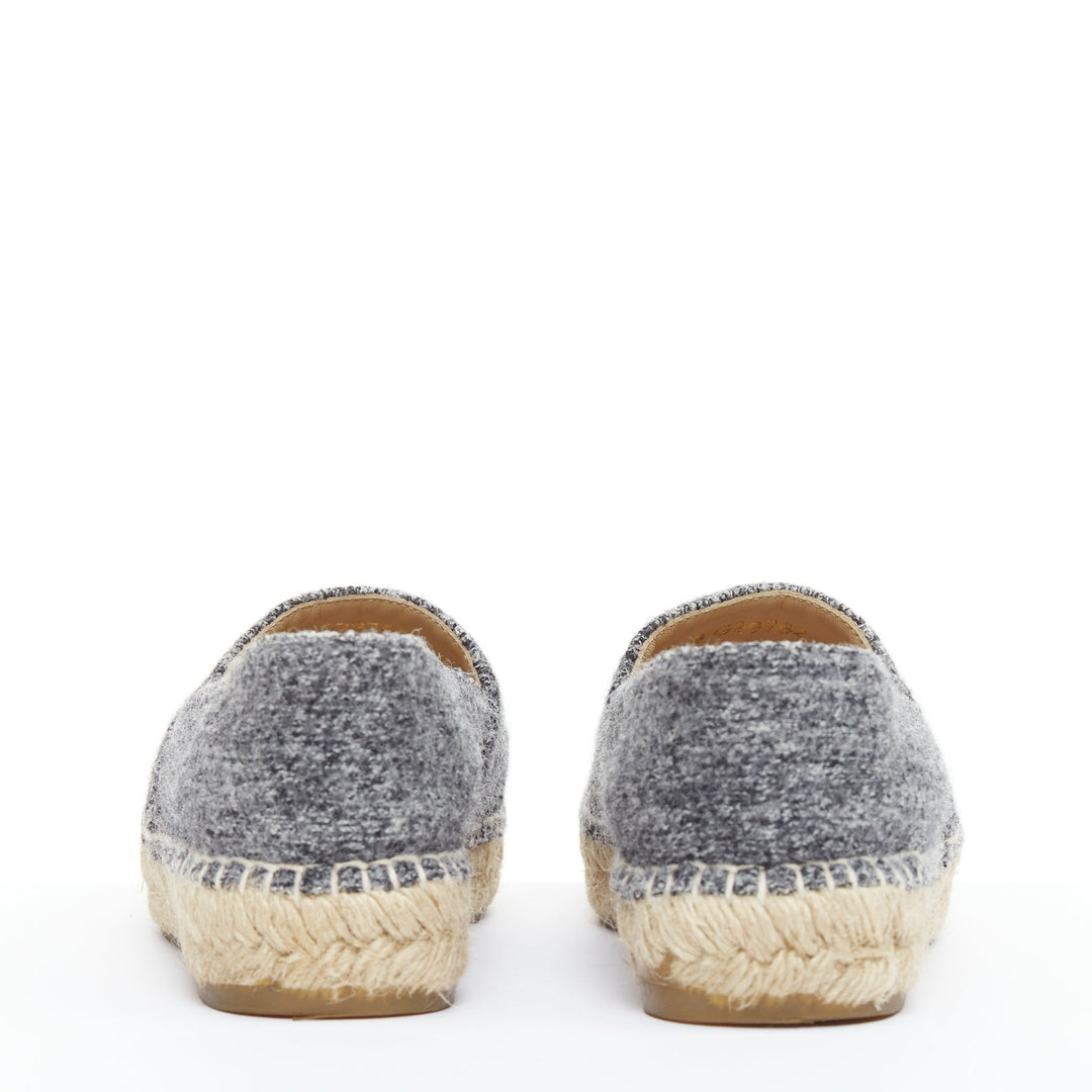 CHANEL grey tweed velvet CC logo toe cap espadrille shoes EU38