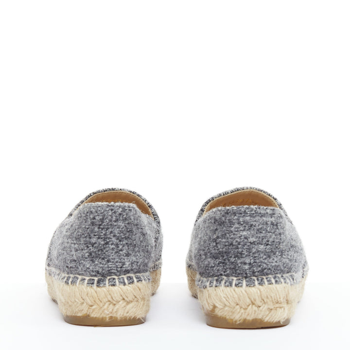 CHANEL grey tweed velvet CC logo toe cap espadrille shoes EU38