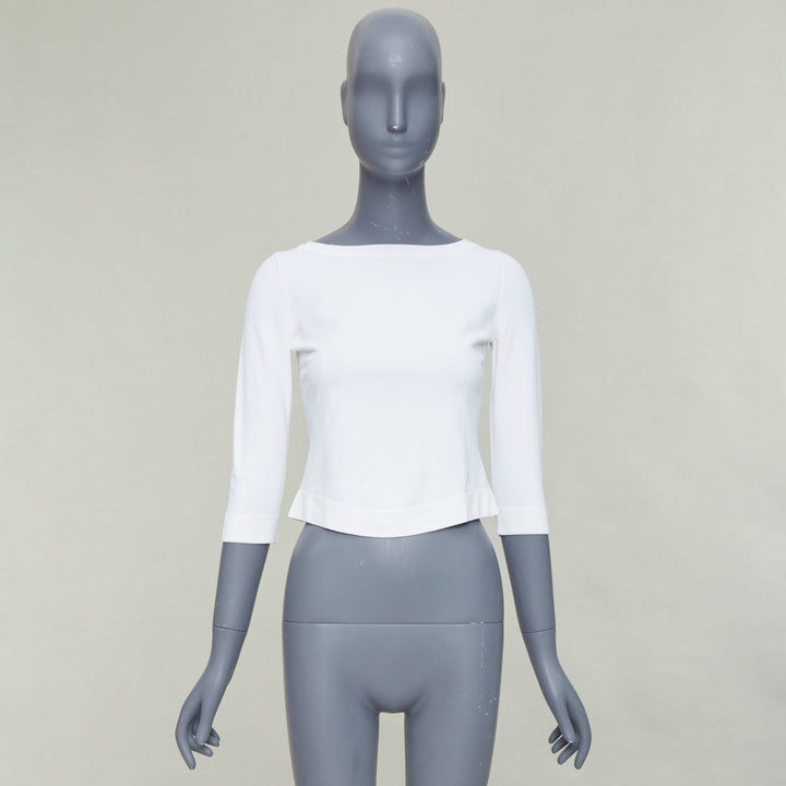 ALAIA cream cropped sleeved bateau neck sweater top