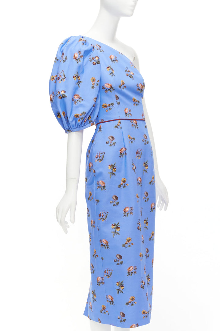 MARKARIAN Laurel blue cotton periwinkle floral print one shoulder dress US0